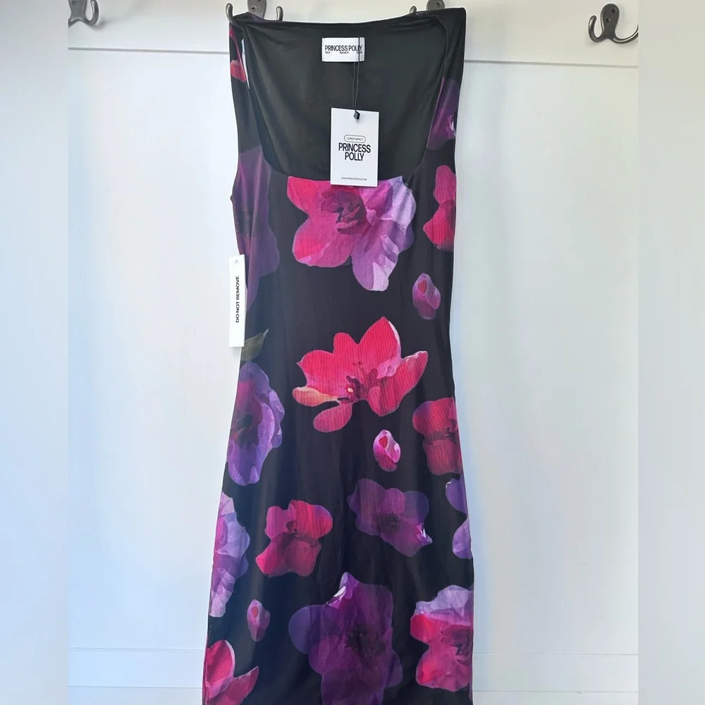 NWT Princess Polly Eviana Maxi Dress Floral Black Pink Purple Wedding - Size 4 - Picture 3 of 7